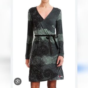 Desigual Lash Dress Medium Knee Length Green/Grey Artsy Comfort
